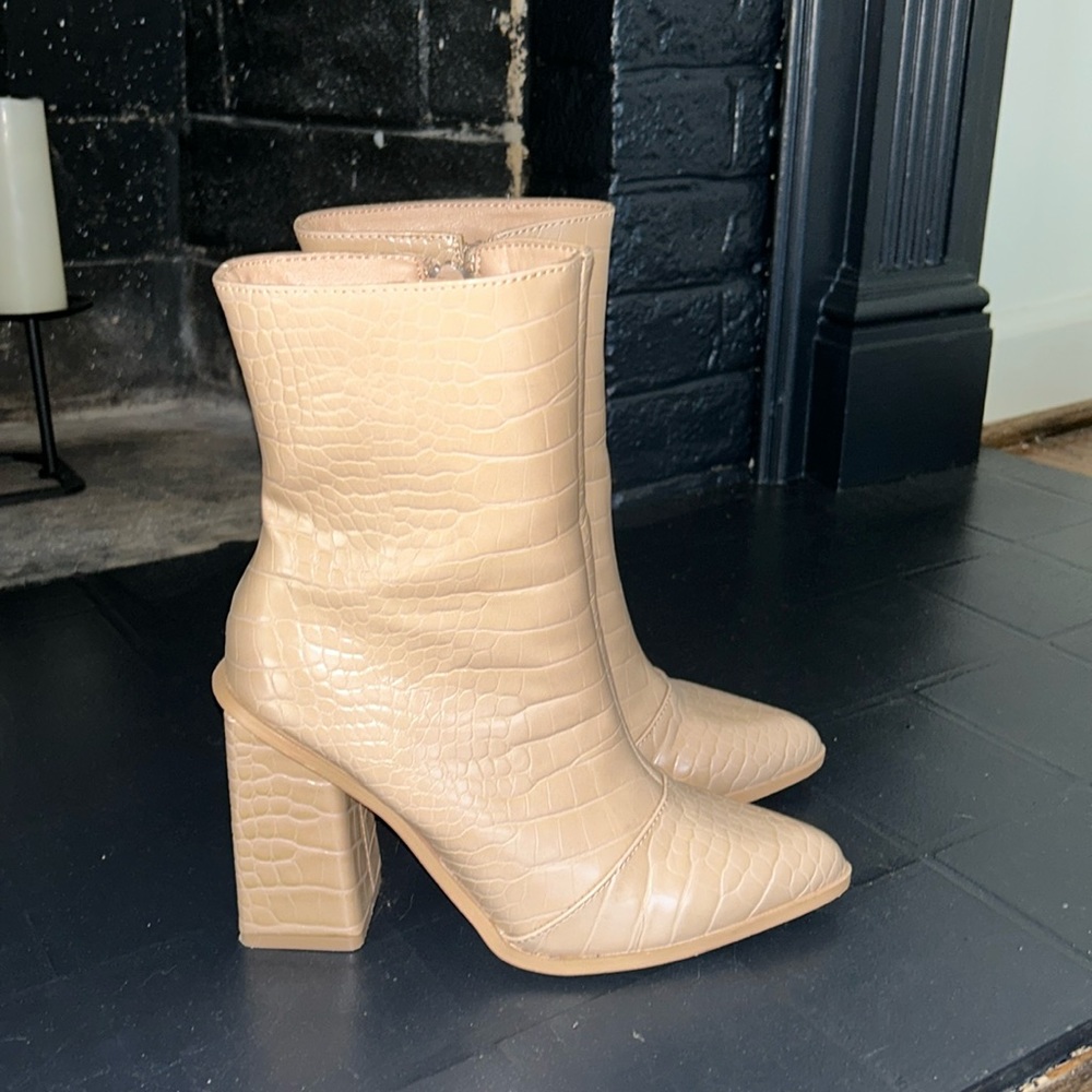 Tan mid calf booties